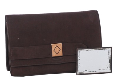 Lot 66 - A Cartier brown suede clutch with 9K gold clasp, 1930s