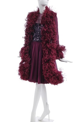 Lot 217 - A Jacques Heim couture aubergine chiffon cocktail dress and mantle, 'Vivaldi', Autumn-Winter 1965-66