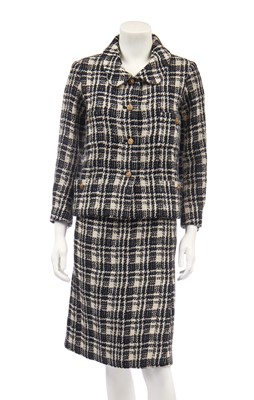 Lot 155 - A Chanel couture black and white tartan wool suit, mid 1960s