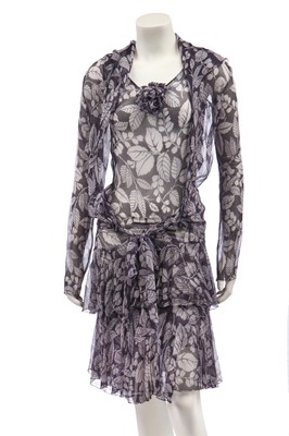 Lot 392 - A two-piece leaf-printed floral chiffon ensemble, 1930s