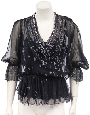 Lot 196 - A Zandra Rhodes 'Punk Broderie' printed chiffon bodice, 1978