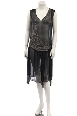 Lot 475 - A black chiffon beaded flapper dress, 1925