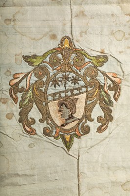 Lot 491 - An embroidered heraldic bearing cloth, cover, second half 17th century