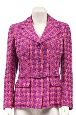 Lot 22 - A Chanel pink and purple houndstooth tweed jacket, 1990s