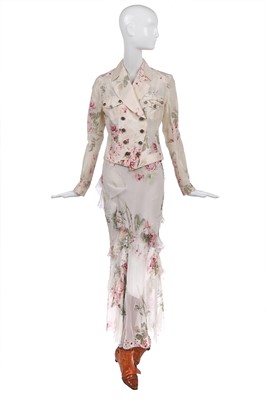Lot 486 - A John Galliano ivory and rose-print ensemble, 'Techno Romance' collection, Autumn-Winter 2001-02