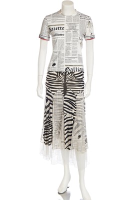 Lot 83 - A John Galliano newspaper and zebra print chiffon skirt, circa 2005