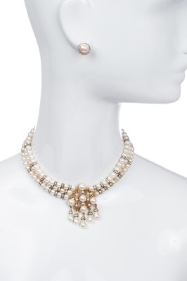 Lot 195 - A Christian Dior faux pearl and rhinestone demi-parure, 1980s-90s