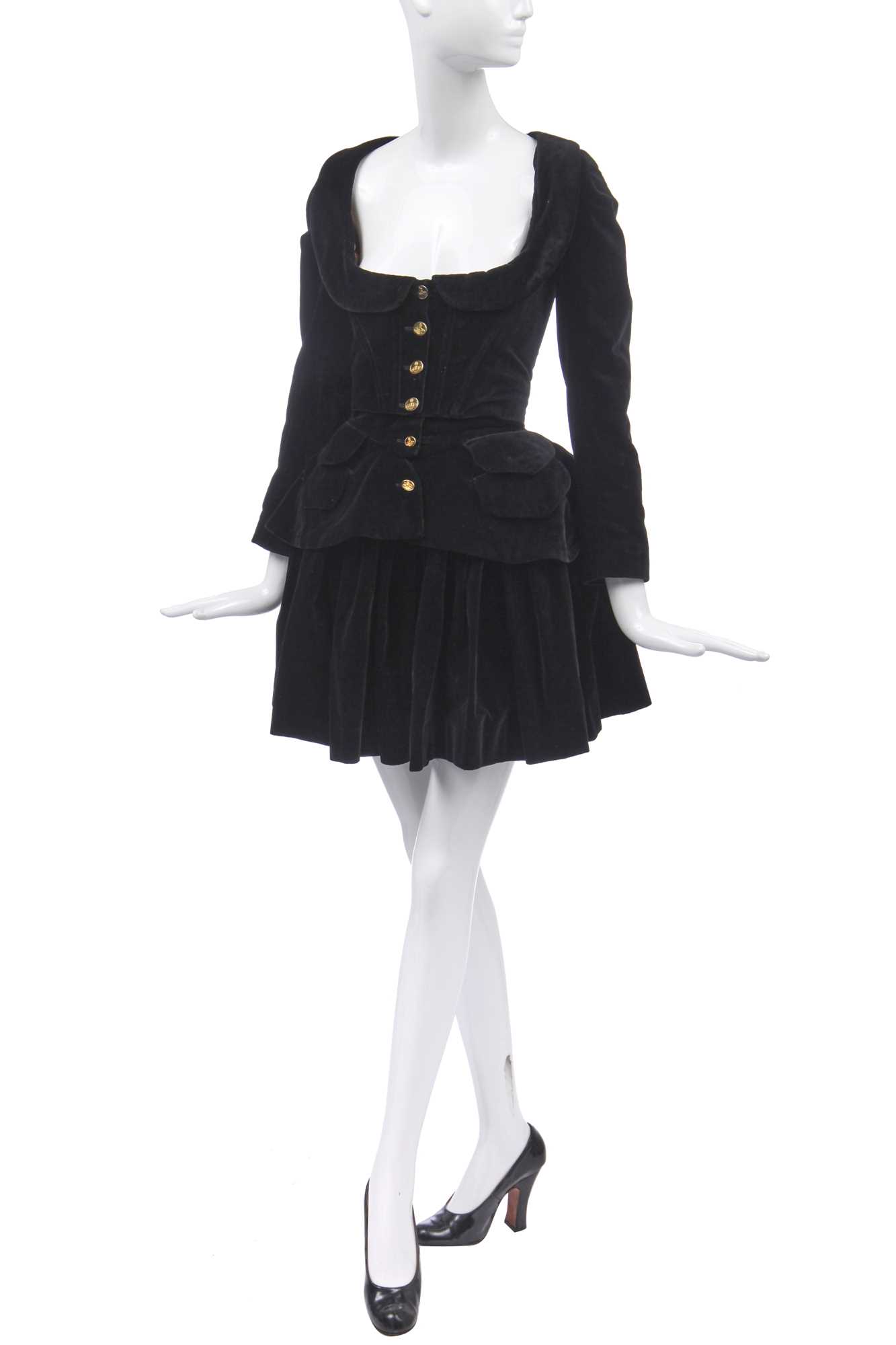 Lot 31 - A Vivienne Westwood complete black velvet ensemble, 'Time Machine', Autumn-Winter, 1988-89