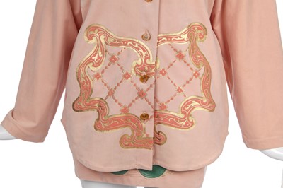 Lot 33 - A Vivienne Westwood printed pink suedette ensemble, 'Pagan V' collection,  Spring-Summer, 1990