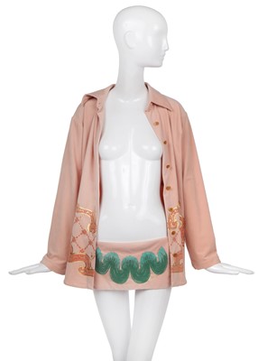 Lot 33 - A Vivienne Westwood printed pink suedette ensemble, 'Pagan V' collection,  Spring-Summer, 1990