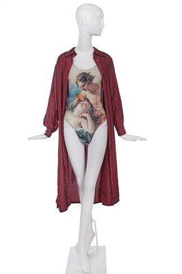 Lot 43 - A Vivienne Westwood Boucher print swimsuit and striped shirt, 'Cut, Slash & Pull', Spring-Summer, 1991