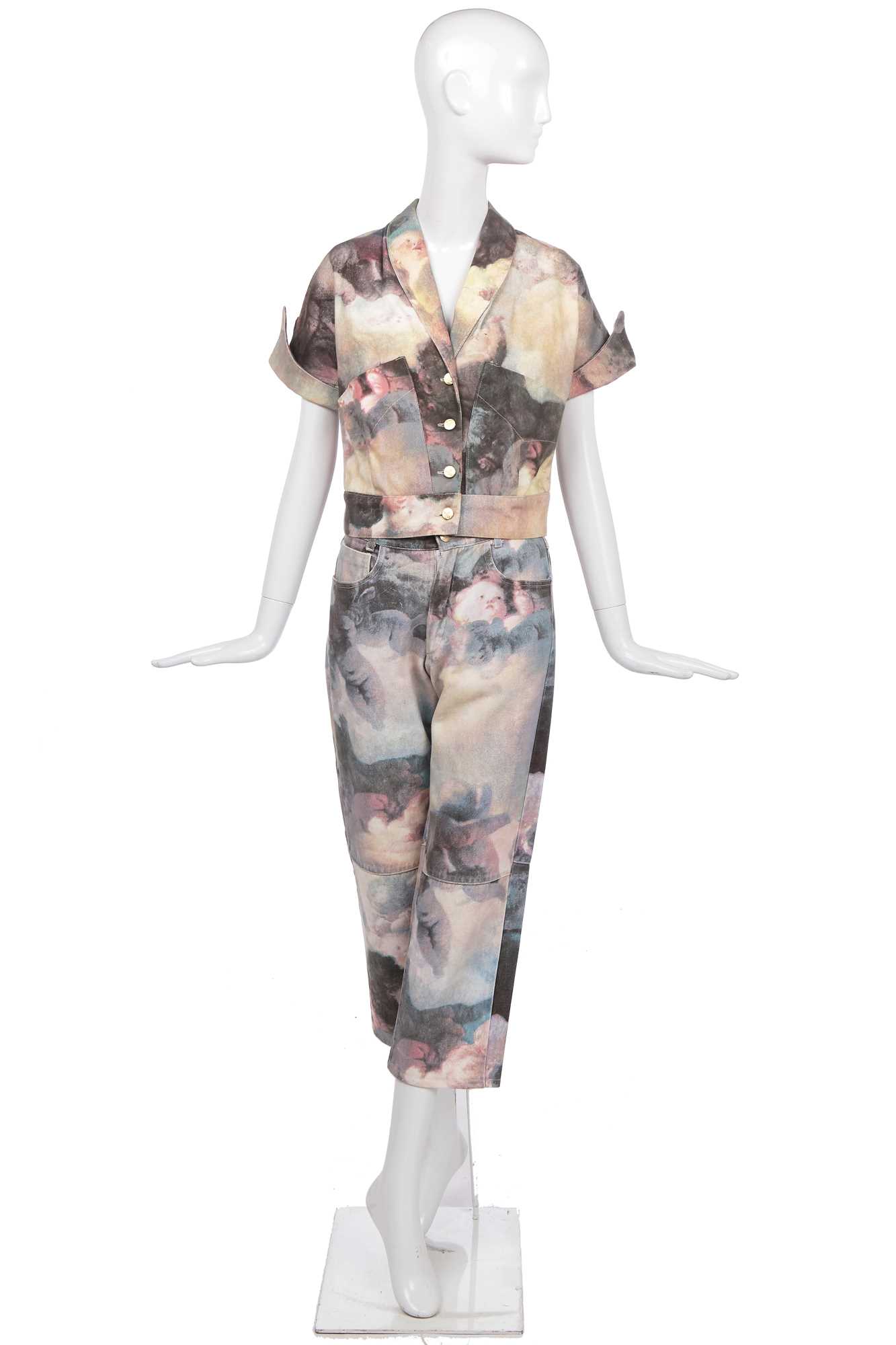 Lot 48 - A Vivienne Westwood printed denim trouser suit, 'Dressing Up' collection, Autumn-Winter, 1991-92