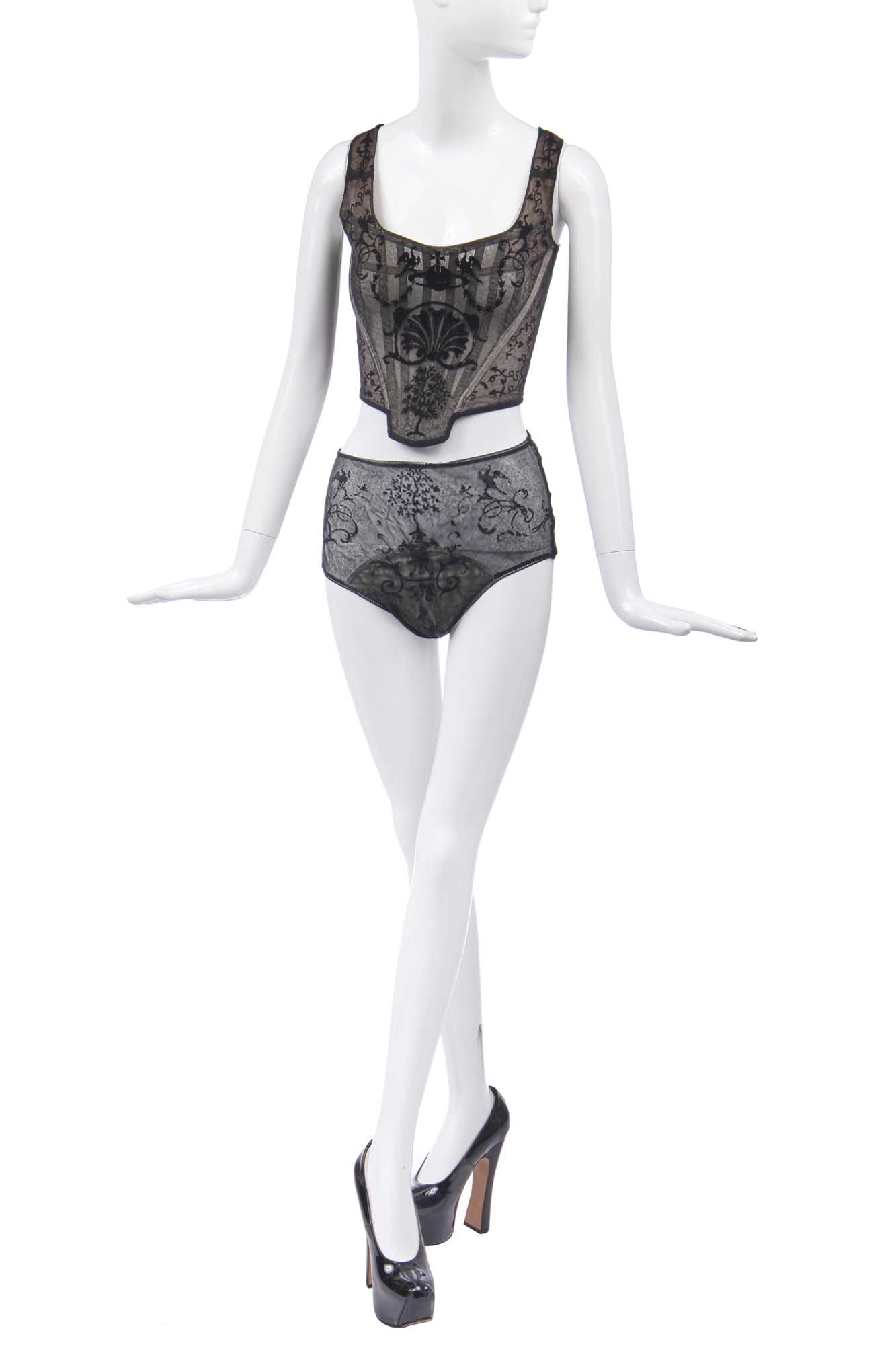 Lot 49 - A rare Vivienne Westwood complete 'Boulle' print corset ensemble, 'Salon', Spring-Summer, 1992