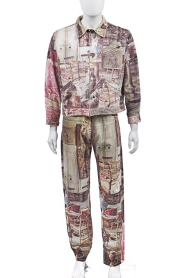 Lot 51 - A Vivienne Westwood printed men's denim trouser ensemble, 'Salon' collection, Spring-Summer, 1992