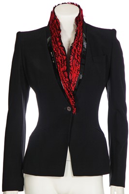 Lot 77 - An Alexander McQueen jacket with dyed-feather collar, 'La Dame Bleue', Spring-Summer 2008