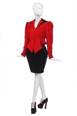 Lot 66 - A Vivienne Westwood scarlet serge suit, 'On Liberty' collection, Autumn-Winter, 1994-95