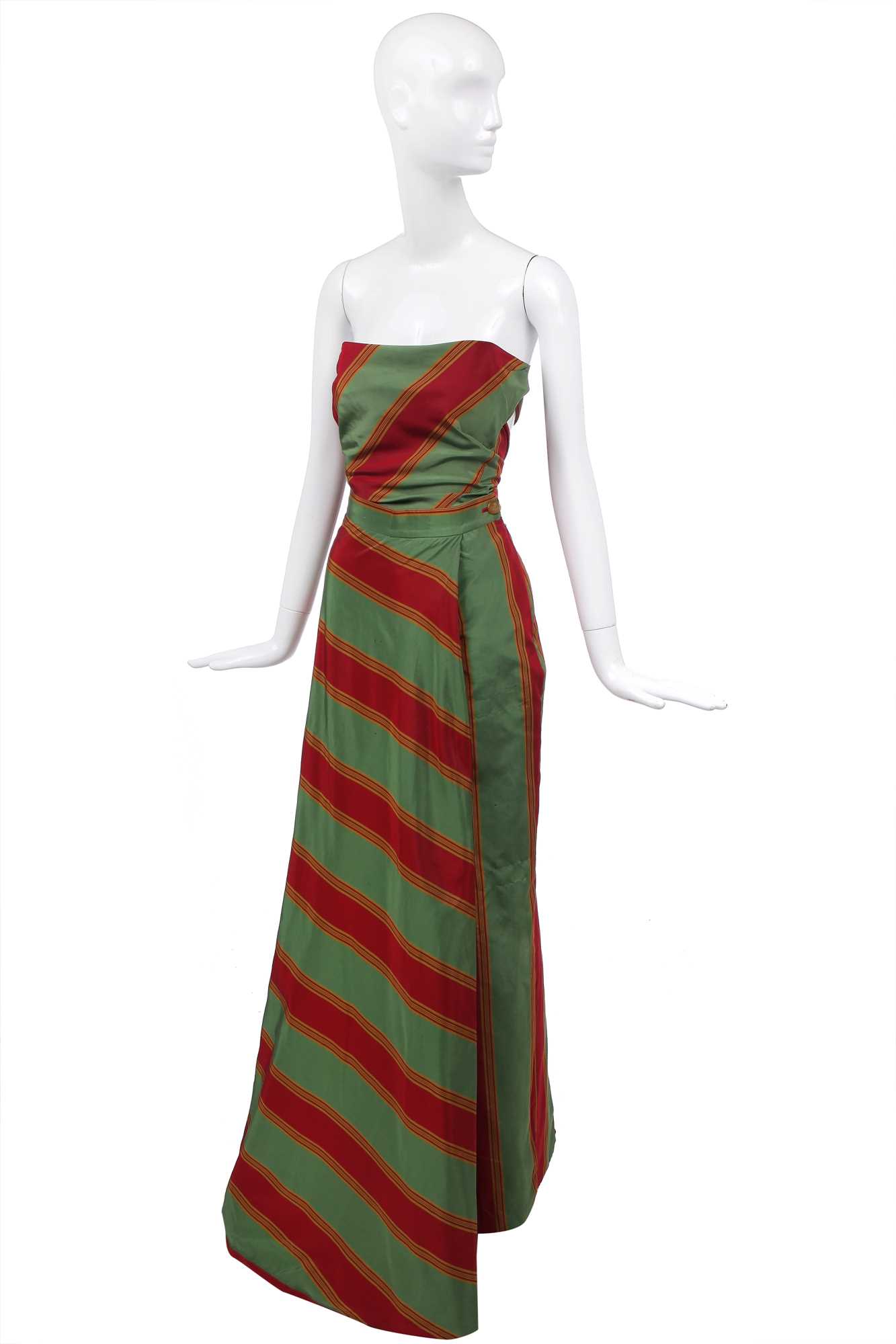 Lot 72 - A Vivienne Westwood red and green striped silk ensemble, 'Tied to the Mast' collection, Spring-Summer 1998