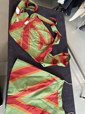 Lot 72 - A Vivienne Westwood red and green striped silk ensemble, 'Tied to the Mast' collection, Spring-Summer 1998