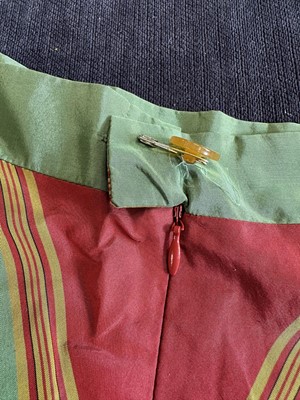 Lot 72 - A Vivienne Westwood red and green striped silk ensemble, 'Tied to the Mast' collection, Spring-Summer 1998