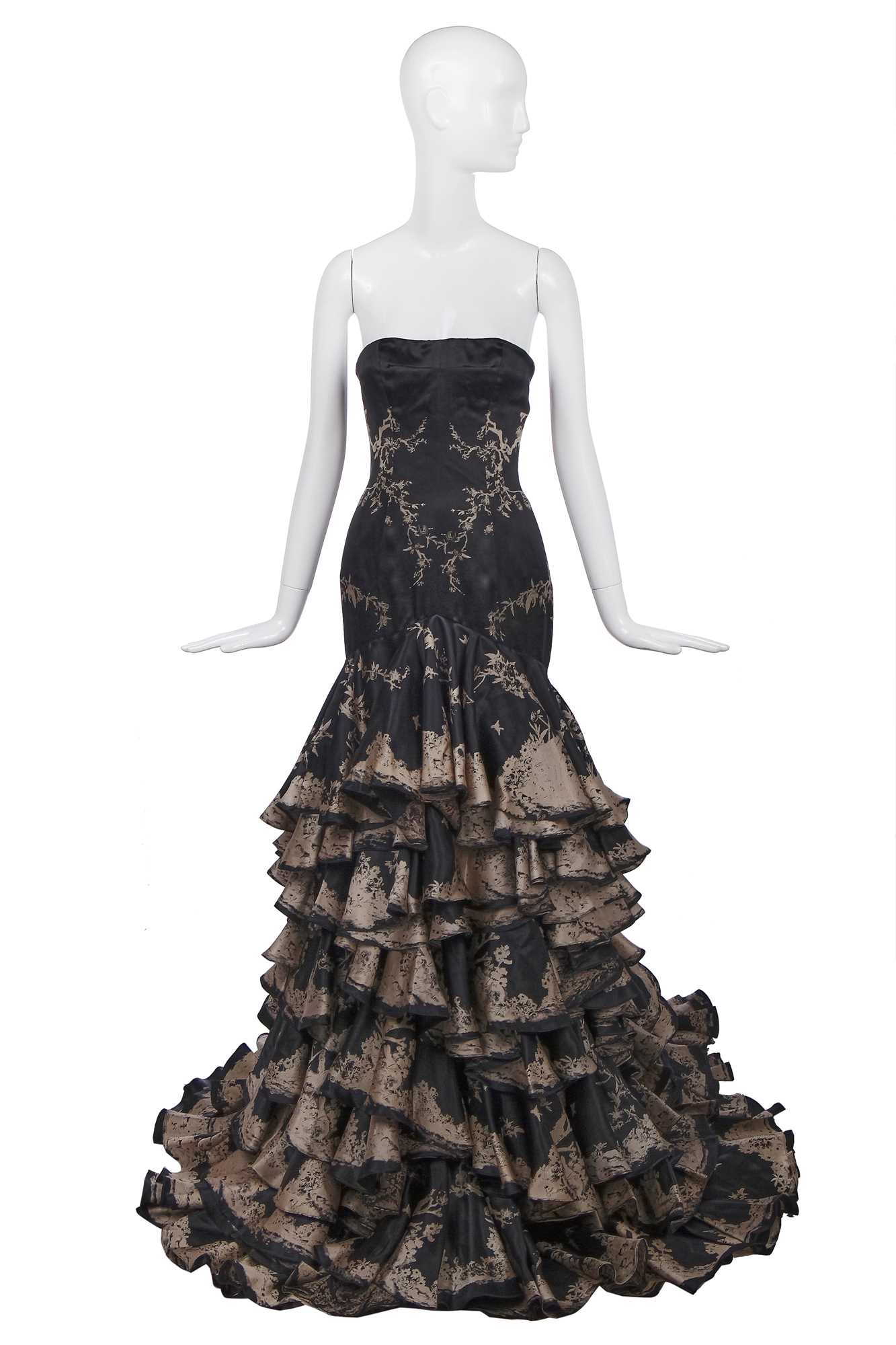 Lot 132 - An Alexander McQueen black and ivory jacquard satin gown, 'Sarabande' collection, Spring-Summer 2007
