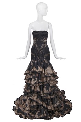Lot 132 - An Alexander McQueen black and ivory jacquard satin gown, 'Sarabande' collection, Spring-Summer 2007