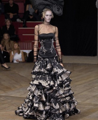Lot 132 - An Alexander McQueen black and ivory jacquard satin gown, 'Sarabande' collection, Spring-Summer 2007