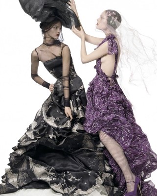 Lot 132 - An Alexander McQueen black and ivory jacquard satin gown, 'Sarabande' collection, Spring-Summer 2007