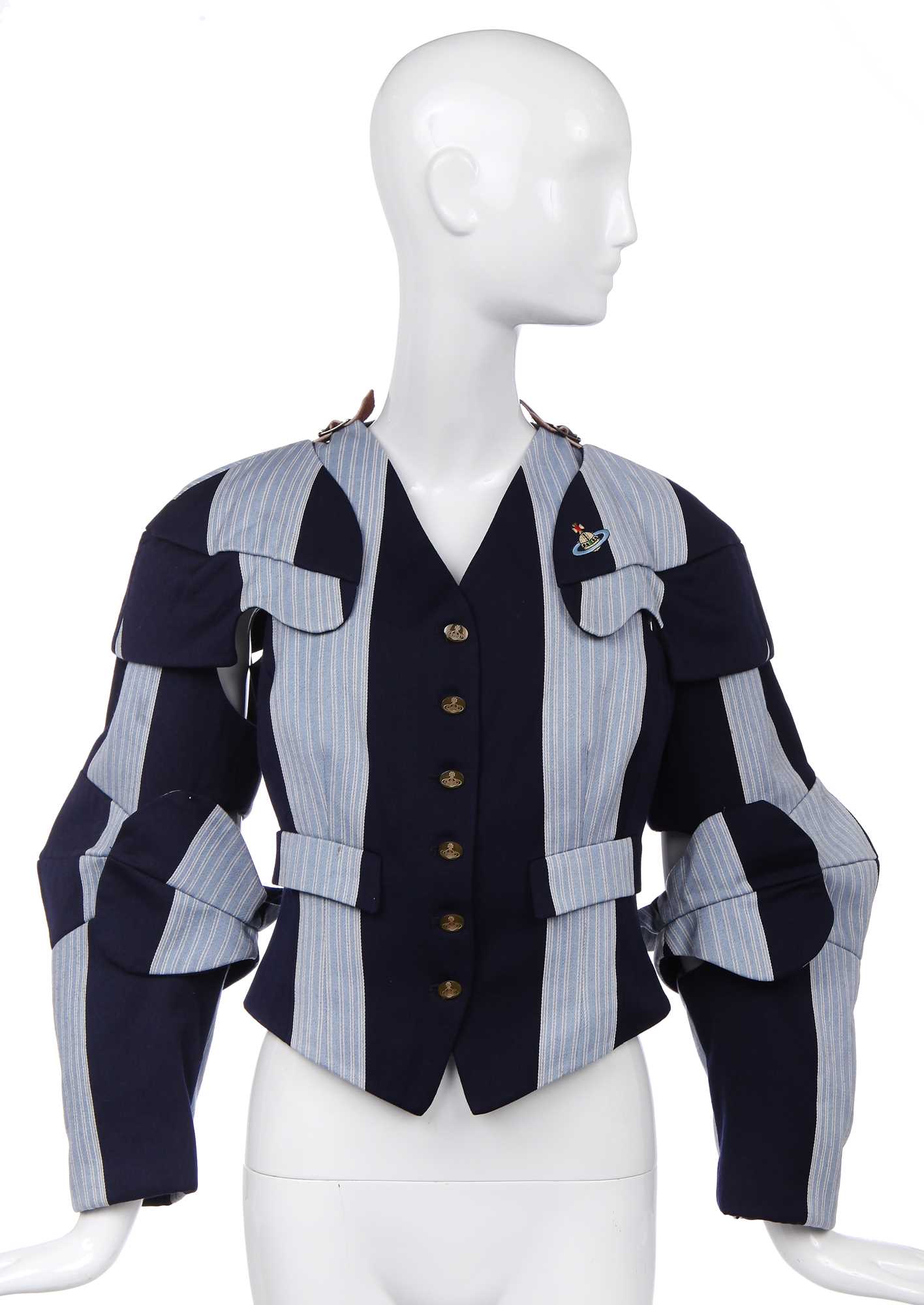 Lot 34 - A Vivienne Westwood striped wool Armour waistcoat/jacket 'Time Machine' collection, Autumn-Winter 1988-89