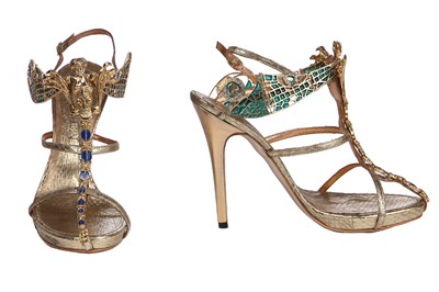 Lot 134 - A pair of rare Alexander McQueen gold snakeskin heels, 'Widows of Culloden' collection, Autumn-Winter 2007-08