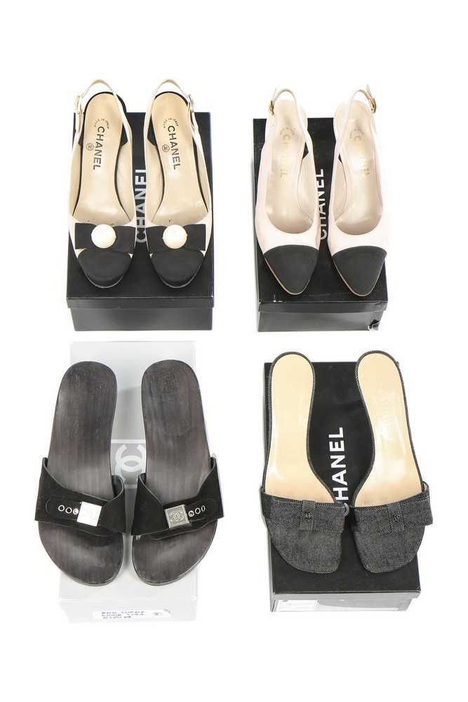 Lot 22 - Four pairs of Chanel shoes, modern, stamped to...