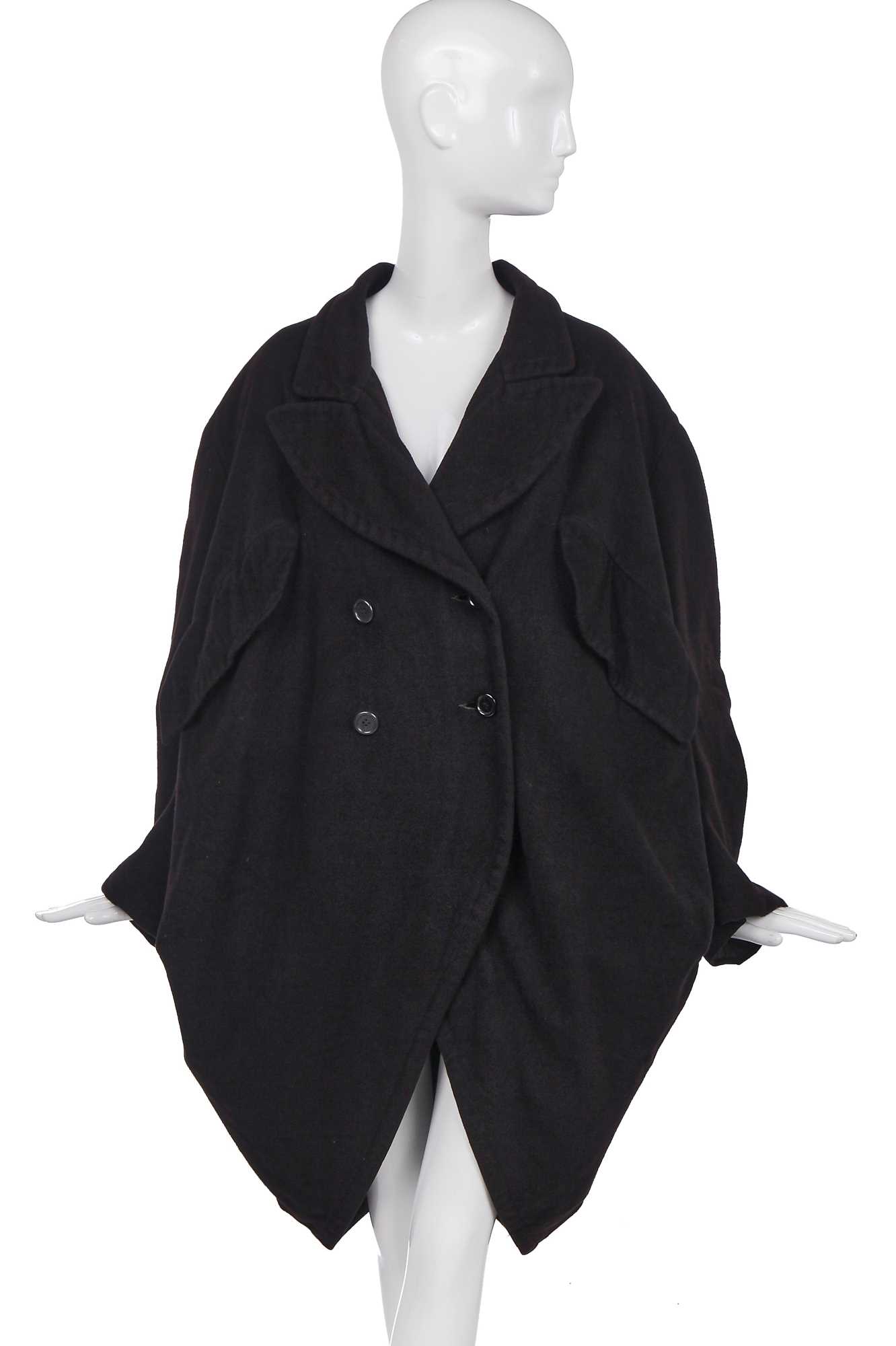Lot 102 - A John Galliano black wool 'Barrel' coat, 'The Rose', collection, Autumn-Winter, 1987-88