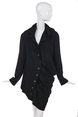 Lot 105 - A John Galliano black viscose coat-dress, probably 'The Rose' collection, Autumn-Winter 1987-88