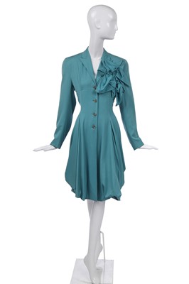 Lot 100 - A fine John Galliano turquoise gabardine dress, Blanche DuBois collection, Spring-Summer, 1988