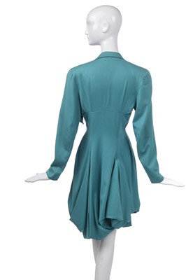 Lot 100 - A fine John Galliano turquoise gabardine dress, Blanche DuBois collection, Spring-Summer, 1988