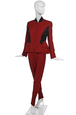 Lot 113 - A John Galliano brick-red wool suit, 'Fencing' collection, Autumn-Winter 1990-91