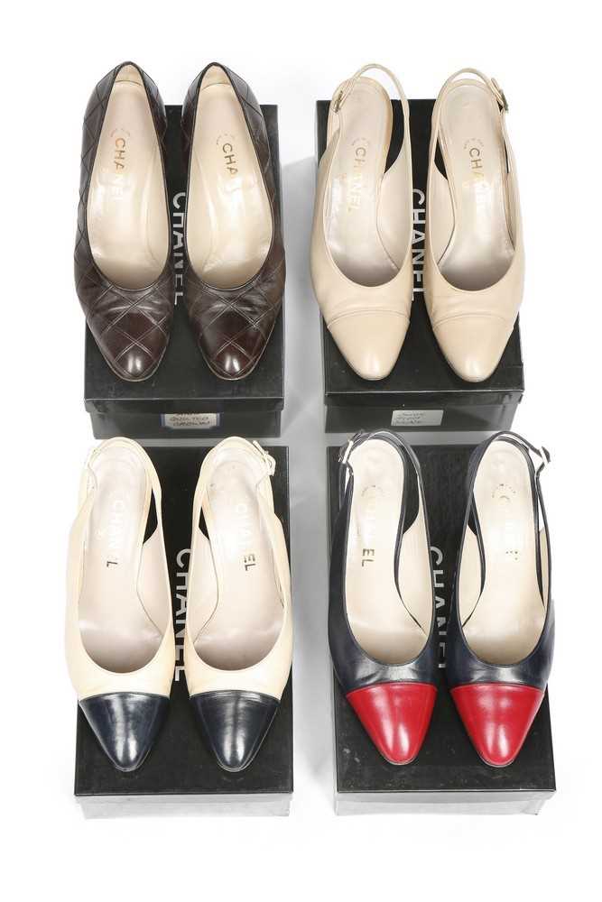 Lot 23 - Four pairs of Chanel leather shoes, probably...