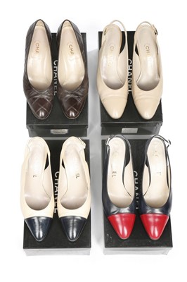 Lot 23 - Four pairs of Chanel leather shoes, probably...