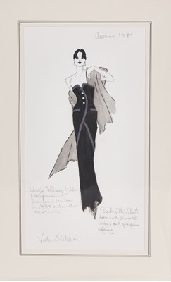 Lot 206 - A Victor Edelstein fashion sketch, of a black velvet gown, designed for Diana, Princess of Wales, Autumn, 1990