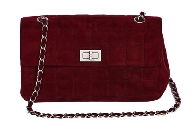 Lot 162 - A Chanel square-quilted burgundy suede flap bag, 2000-2002