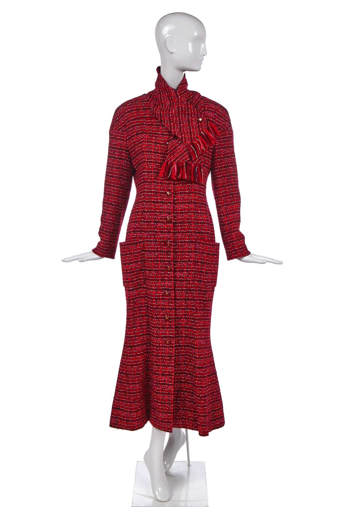 Lot 172 - A Chanel cranberry-red tweed coat, Autumn-Winter 2001-02