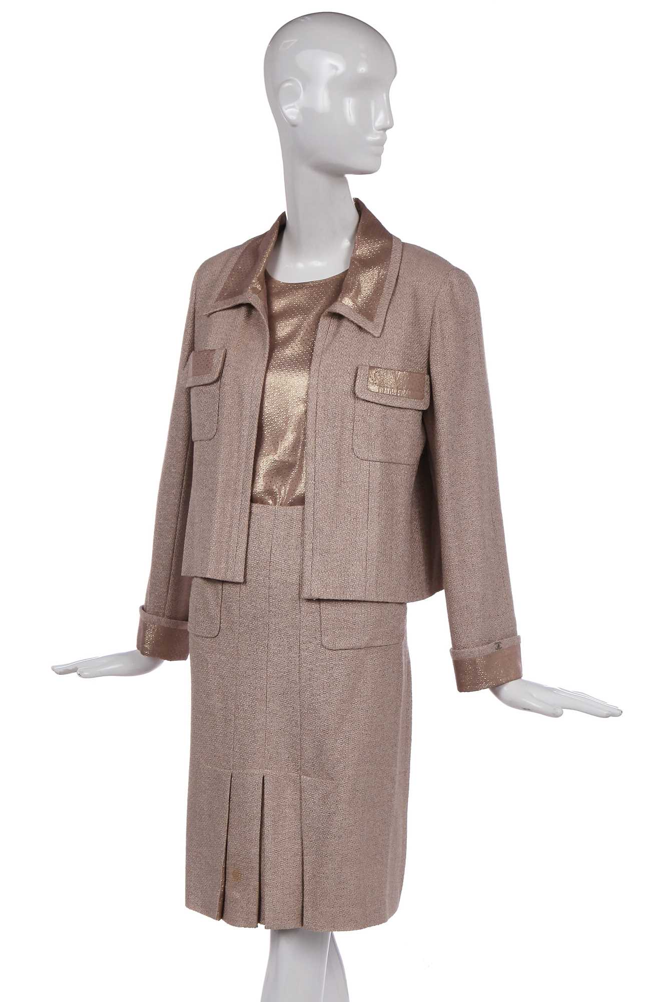Lot 166 - A Chanel pale pink and gold lamé ensemble, Cruise, 2000