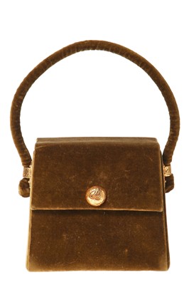 Lot 60 - A Christian Lacroix ochre-green velvet box-bag, circa 1990