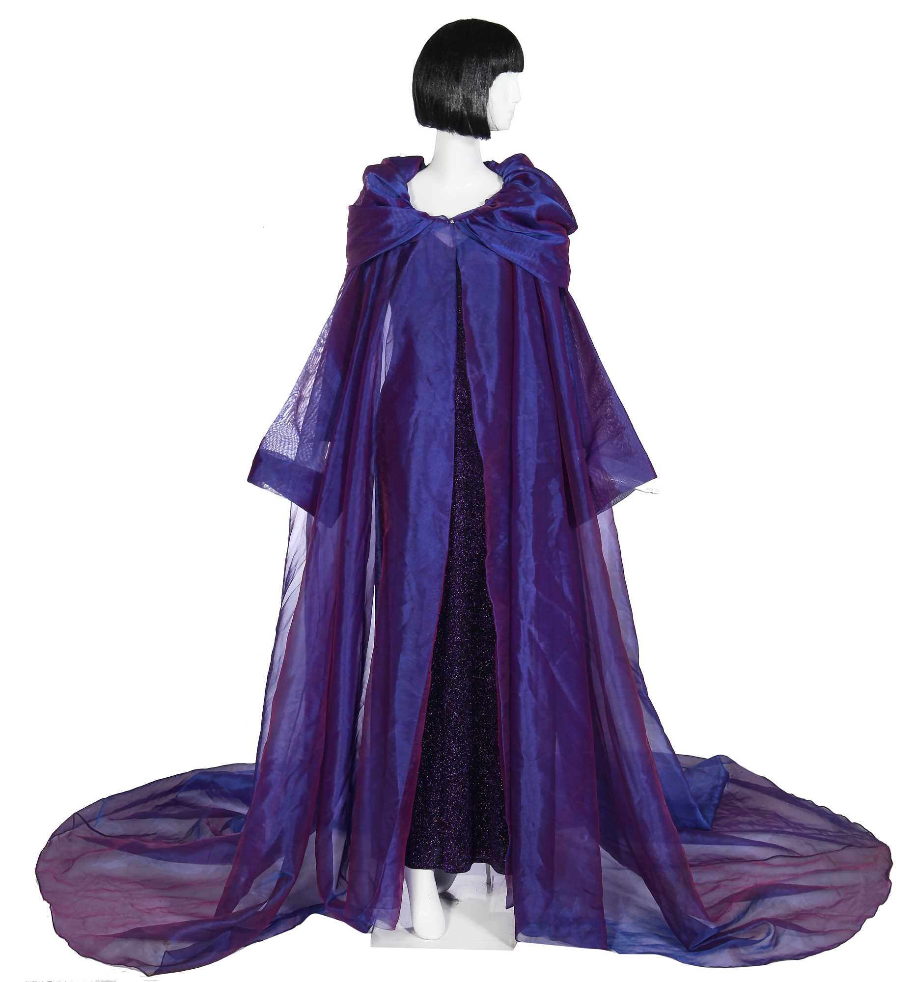 Lot 102 - Mystic Meg's bespoke Isabell Kristensen royal-purple sleeved-cloak, circa 1995