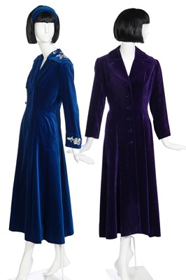 Lot 104 - Mystic Meg's bespoke Sebastian blue velvet coat, 1990s