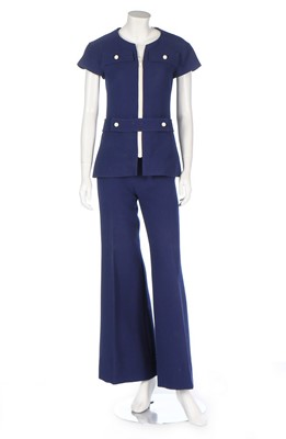 Lot 348 - A Courreges navy wool trouser suit, circa 1970,...