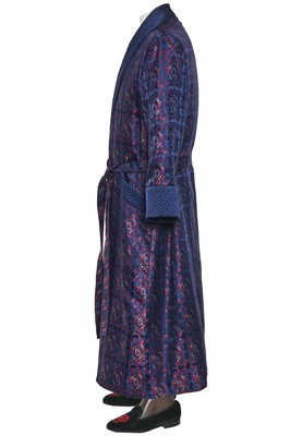 Lot 52 - David Suchet's art-deco style brocade dressing gown and slippers worn in the role of Hercule Poirot' in the TV series 'Poirot' 2003-2013