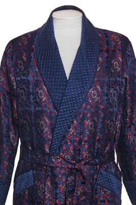 Lot 52 - David Suchet's art-deco style brocade dressing gown and slippers worn in the role of Hercule Poirot' in the TV series 'Poirot' 2003-2013
