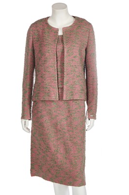 Lot 1 - A Chanel pink and green tweed three-piece suit, Autumn-Winter 1999-2000