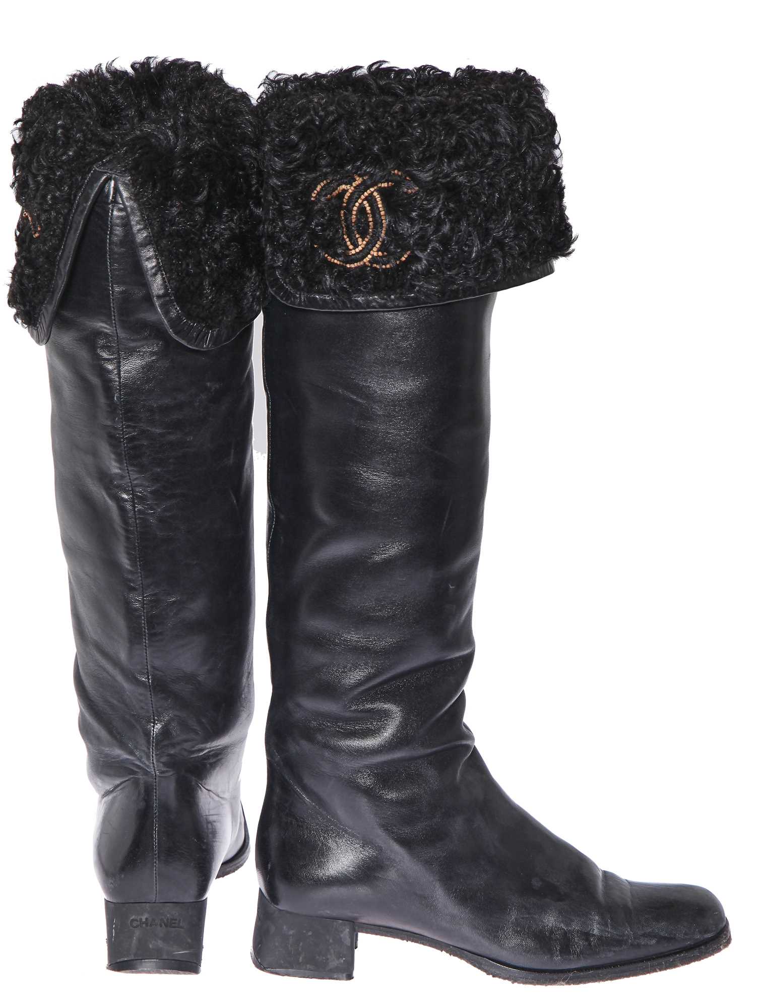 Lot 15 - A pair of Chanel black lambskin leather boots, circa 2002