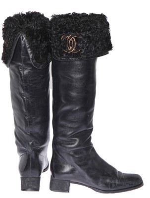Lot 15 - A pair of Chanel black lambskin leather boots, circa 2002